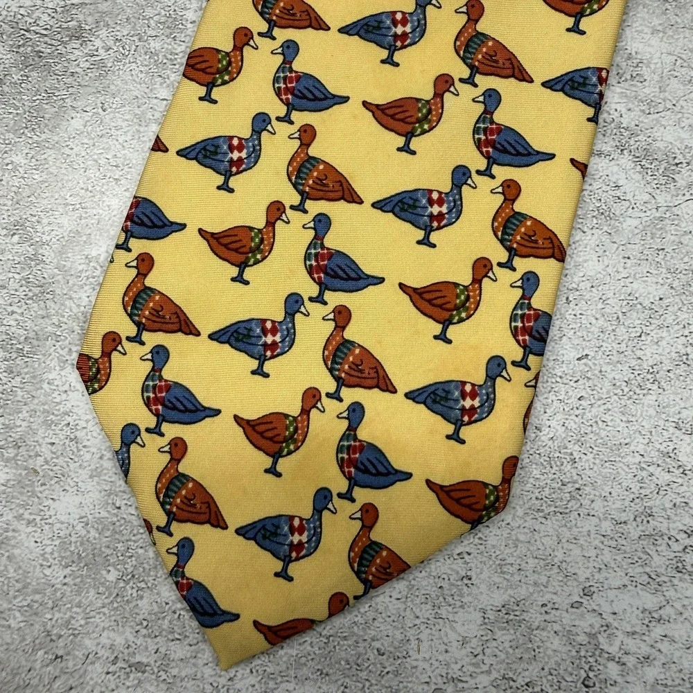 Ermenegildo Zegna Tie Mens One Size Yellow Animal Print Made In Italy Necktie